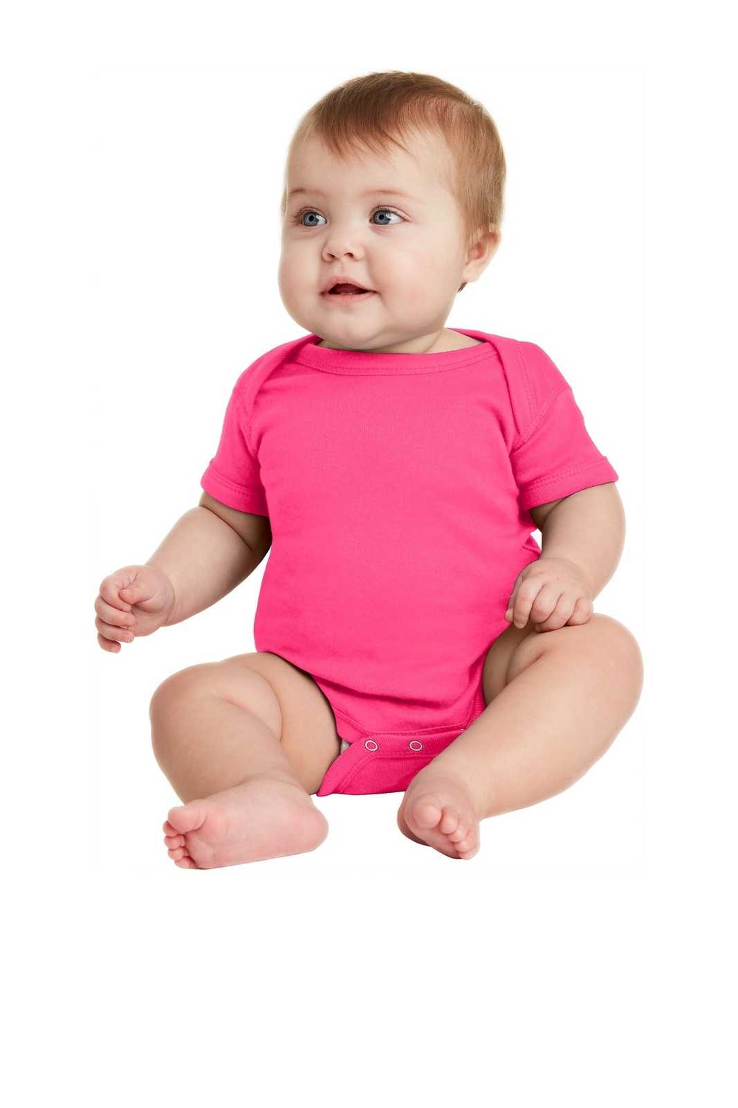 Rabbit Skins 4400 Infant Short Sleeve Baby Rib Bodysuit - Raspberry - HIT a Double
