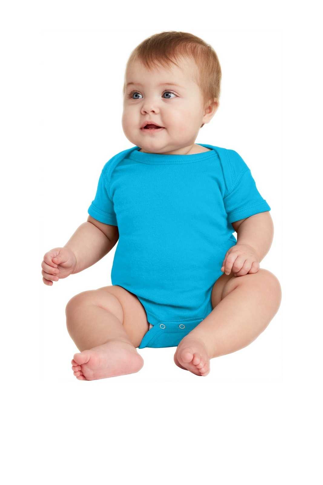 Rabbit Skins 4400 Infant Short Sleeve Baby Rib Bodysuit - Turquoise - HIT a Double