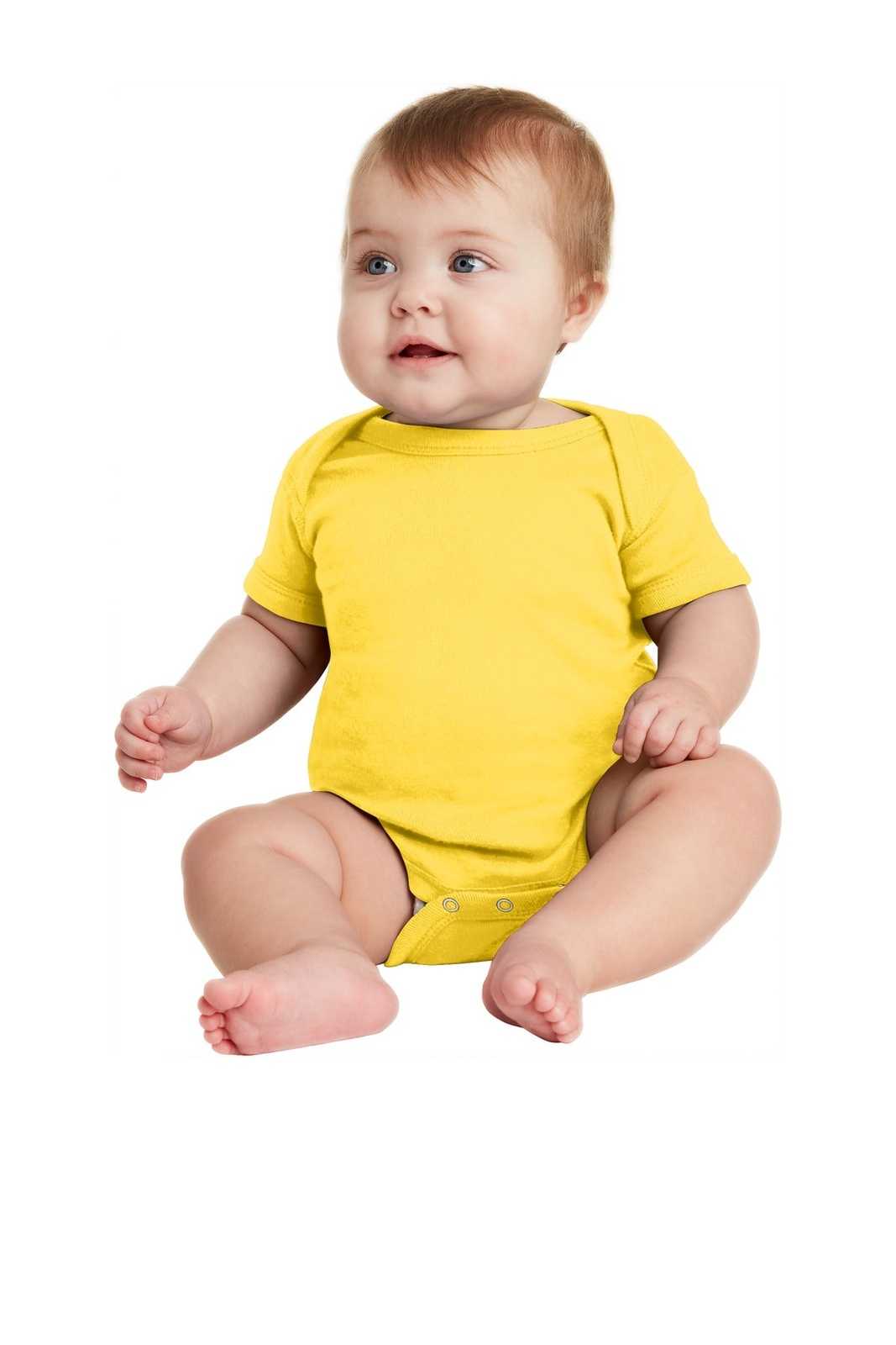 Rabbit Skins 4400 Infant Short Sleeve Baby Rib Bodysuit - Yellow - HIT a Double