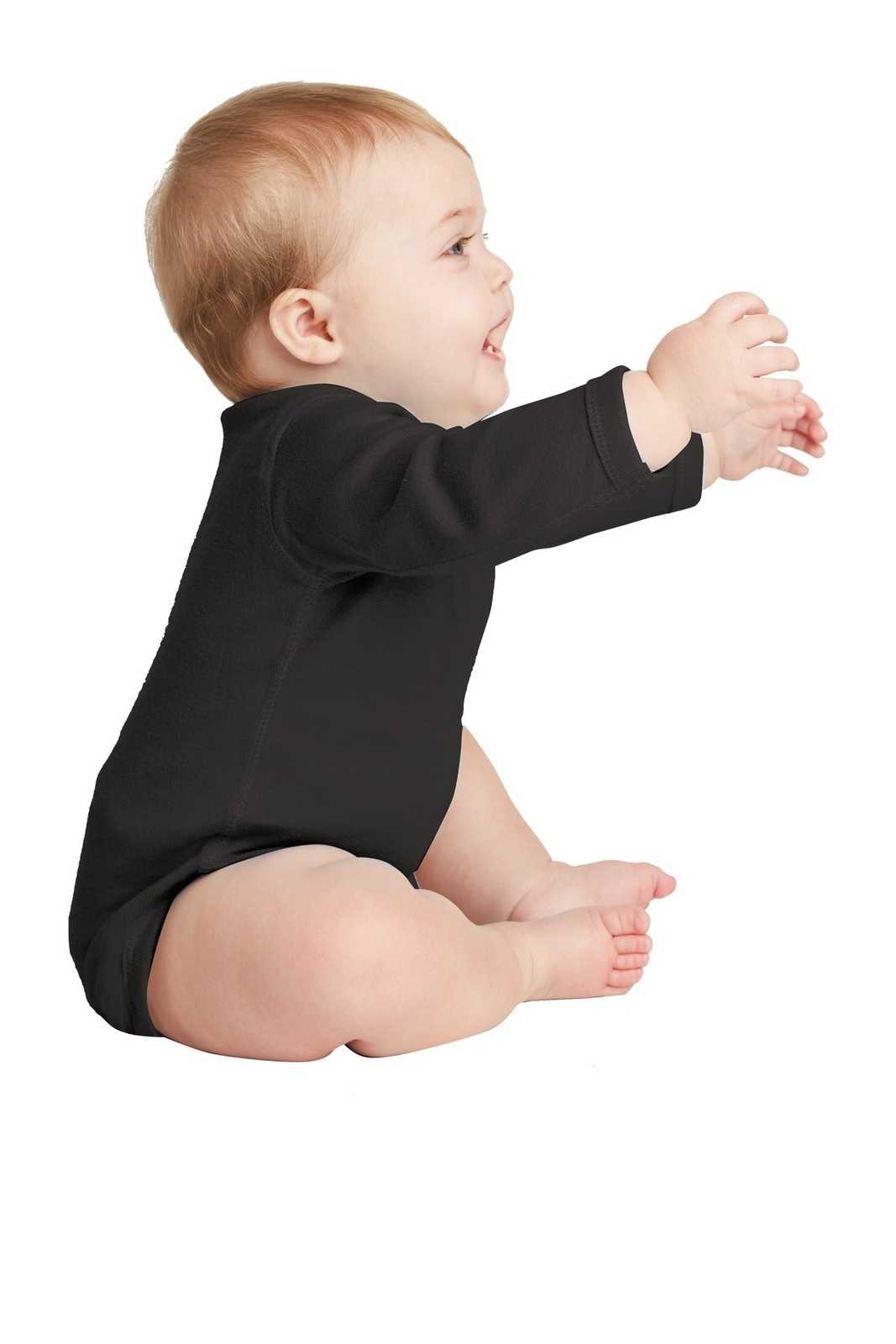 Rabbit Skins 4411 Infant Long Sleeve Baby Rib Bodysuit - Black - HIT a Double