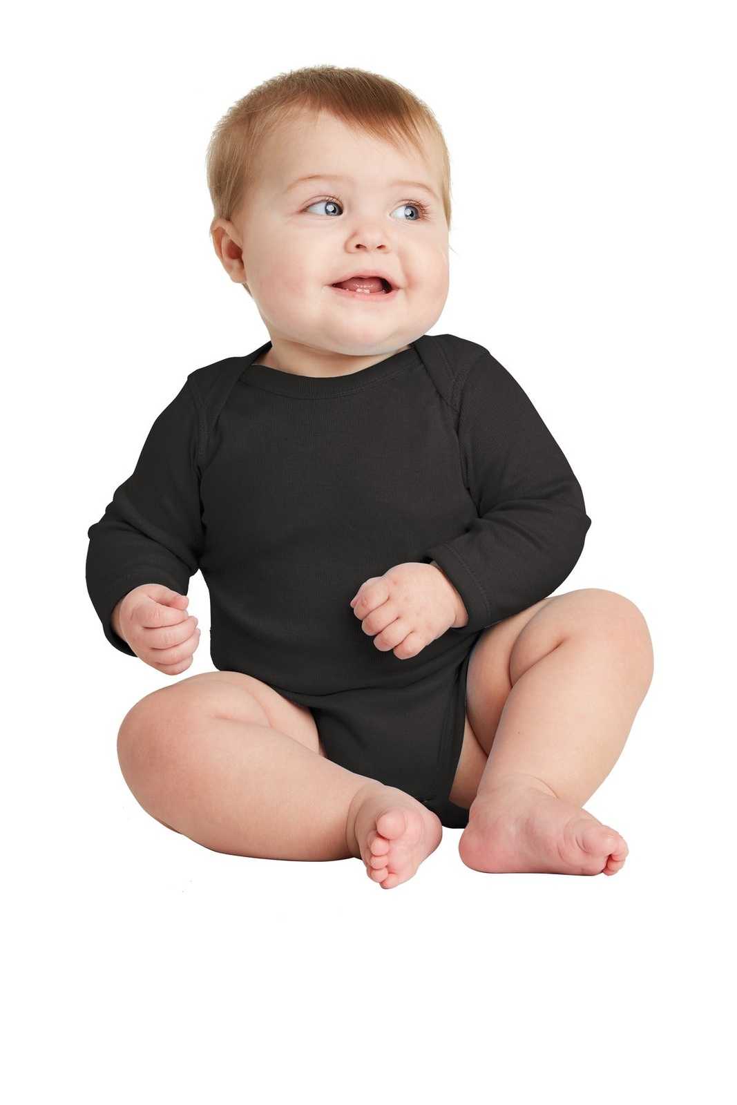 Rabbit Skins 4411 Infant Long Sleeve Baby Rib Bodysuit - Black - HIT a Double