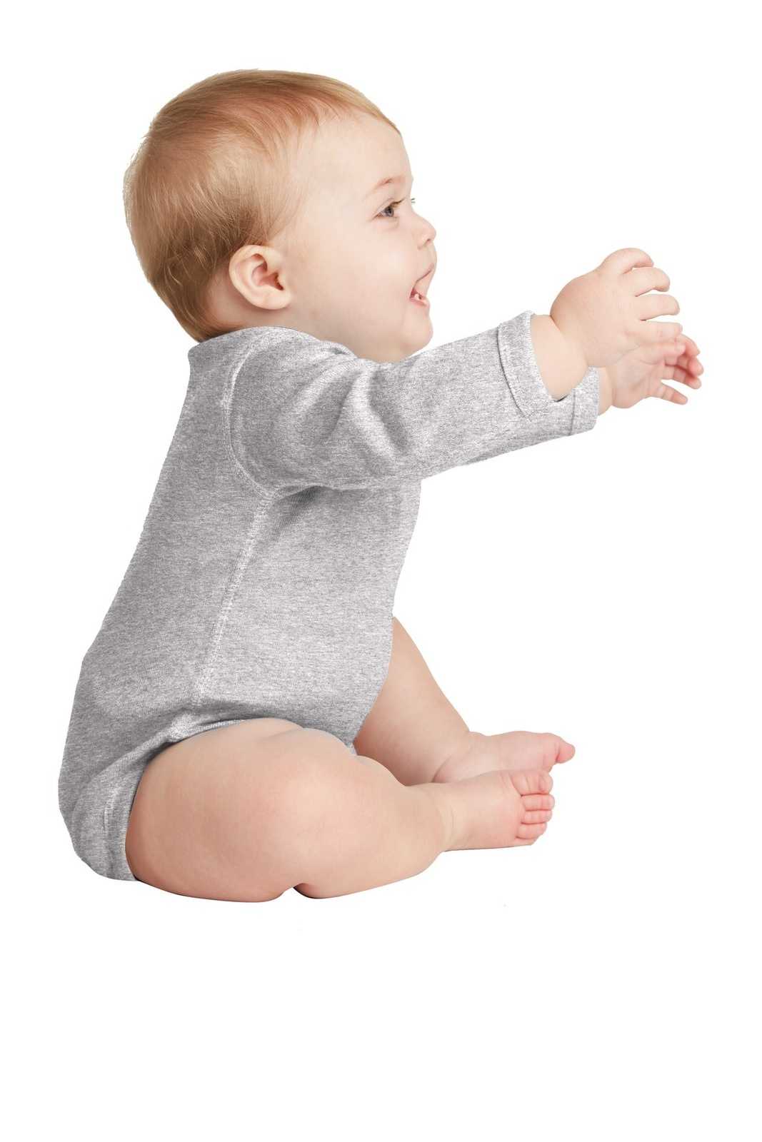 Rabbit Skins 4411 Infant Long Sleeve Baby Rib Bodysuit - Heather - HIT a Double