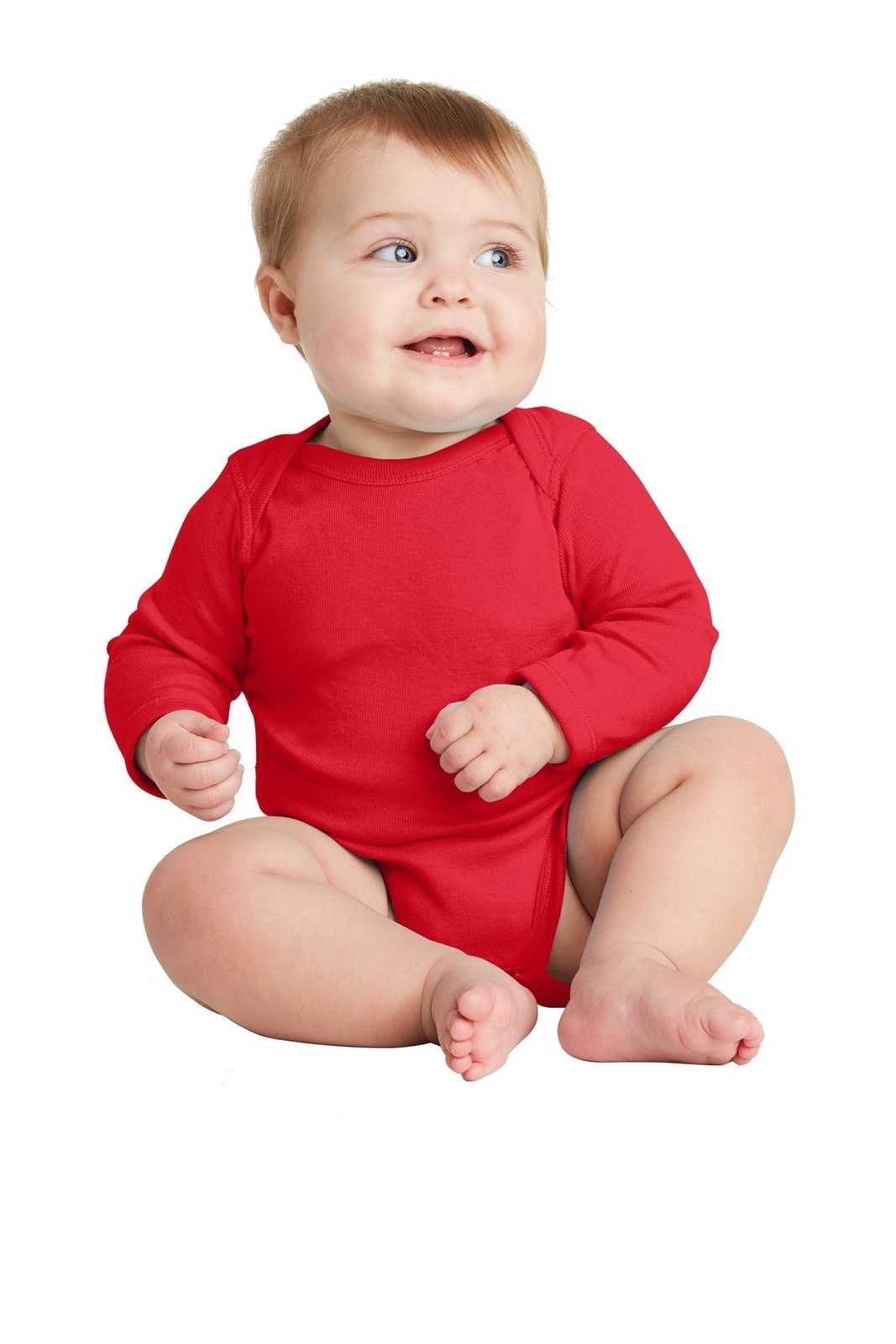 Rabbit Skins 4411 Infant Long Sleeve Baby Rib Bodysuit - Red - HIT a Double