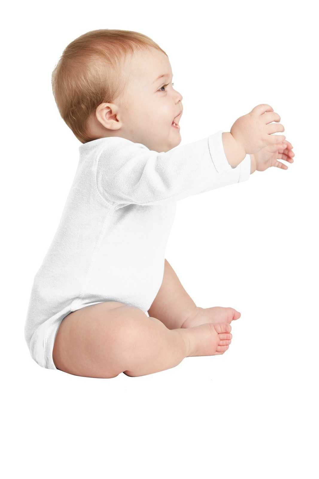 Rabbit Skins 4411 Infant Long Sleeve Baby Rib Bodysuit - White - HIT a Double