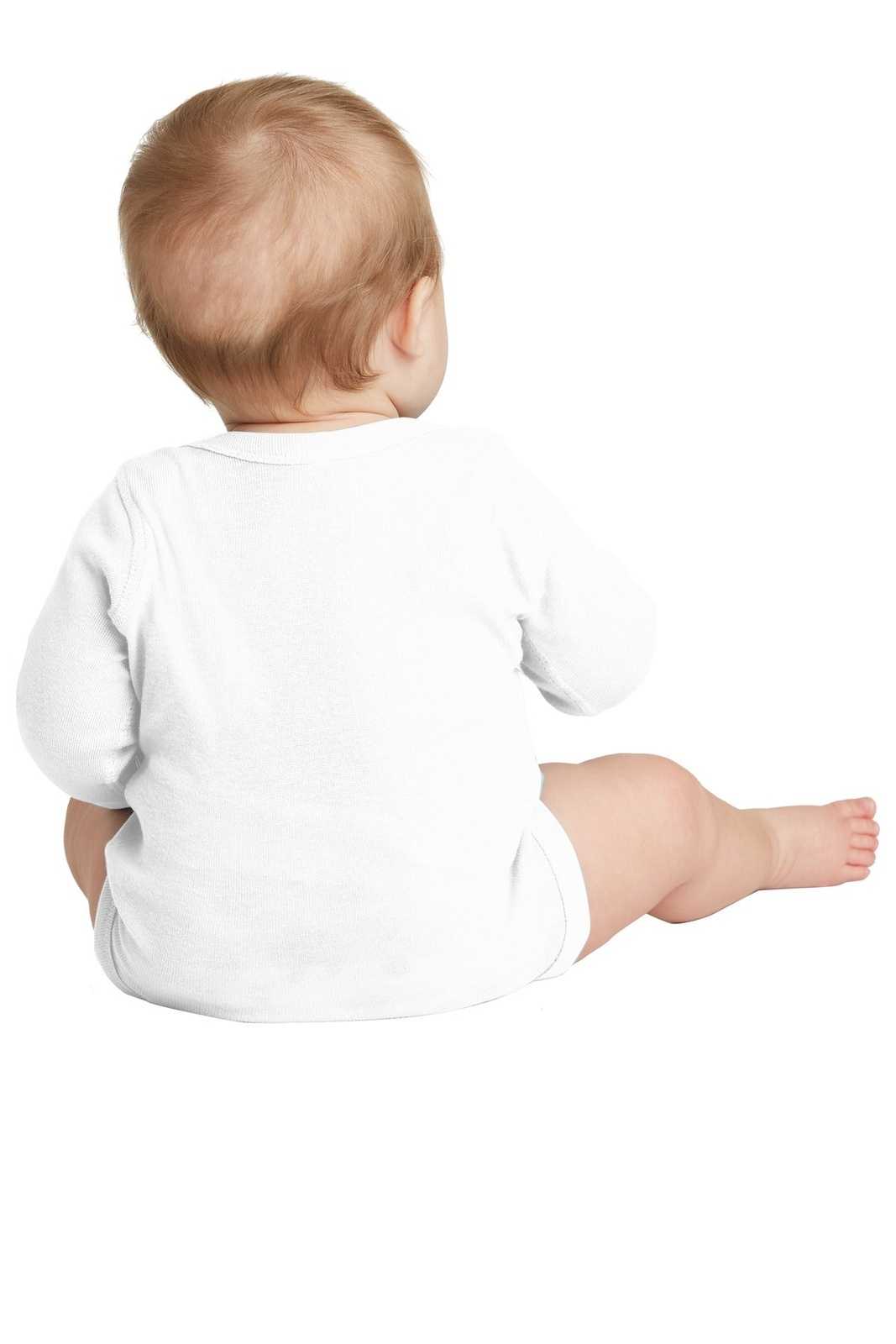 Rabbit Skins 4411 Infant Long Sleeve Baby Rib Bodysuit - White - HIT a Double