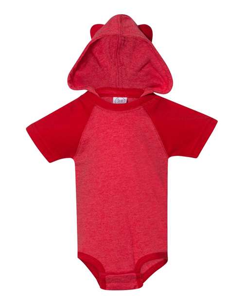 Rabbit Skins 4417 Fine Jersey Infant Short Sleeve Raglan Bodysuit with Hood & Ears - Vintage Red Red - HIT a Double