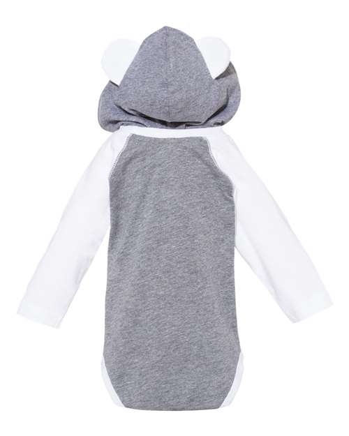 Rabbit Skins 4418 Fine Jersey Infant Character Hooded Long Sleeve Bodysuit with Ears - Granite Heather White - HIT a Double