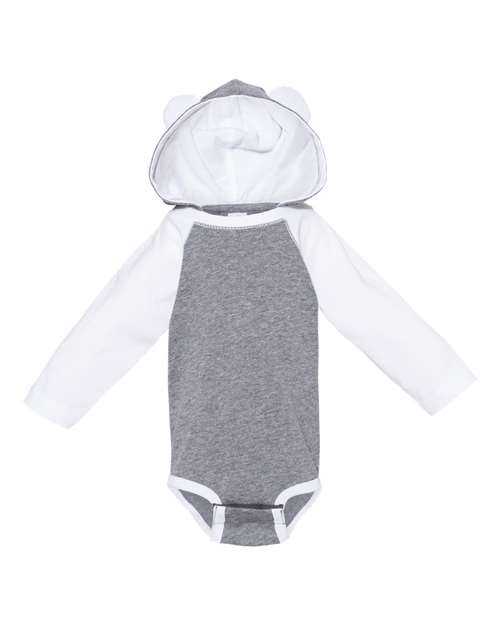 Rabbit Skins 4418 Fine Jersey Infant Character Hooded Long Sleeve Bodysuit with Ears - Granite Heather White - HIT a Double