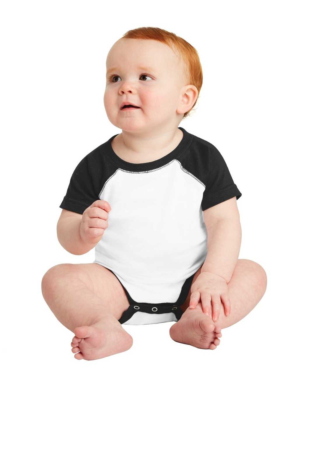 Rabbit Skins 4430 Infant Baseball Fine Jersey Bodysuit - White Black - HIT a Double