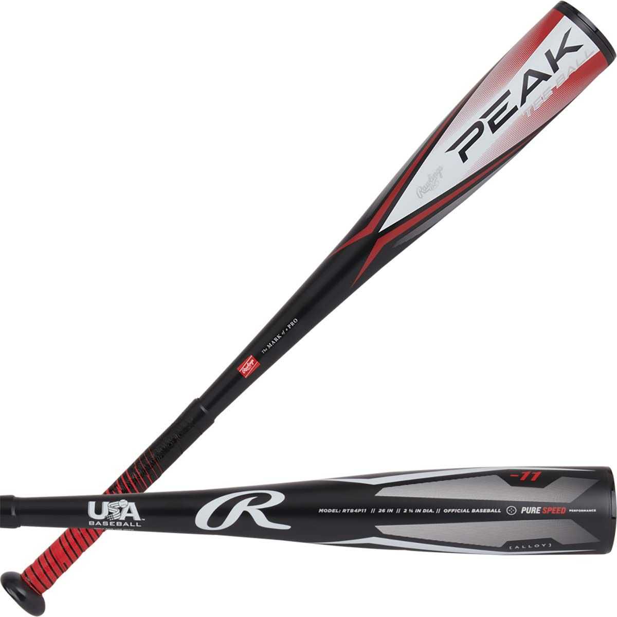 Rawlings 2024 Peak -11 2 5/8&quot; USA Approved Big Barrel Tee Ball Bat - Black Red - HIT a Double - 1