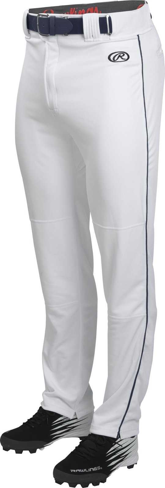 Rawlings Adult Launch Semi-Relaxed Piped Baseball Pants - White Navy - HIT a Double - 1