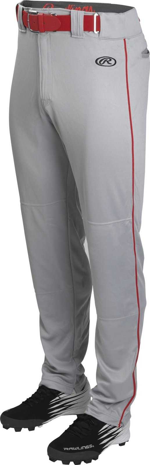 Rawlings Adult Launch Semi-Relaxed Piped Baseball Pants - Gray Red - HIT a Double - 1