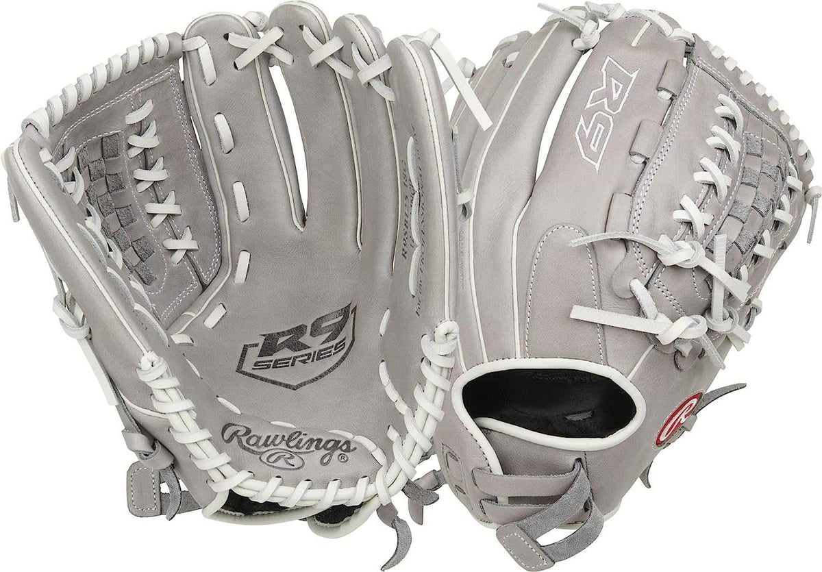 Rawlings R9 12.00&quot; Fastpitch Infield Pitcher Glove R9SB120-3G - Gray White - HIT a Double - 3