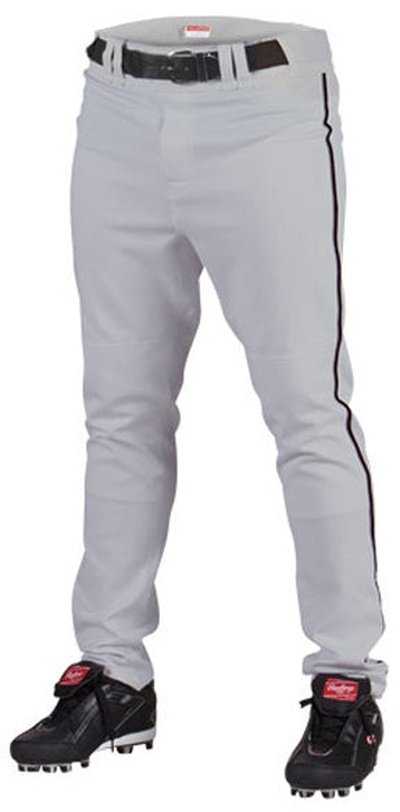 Rawlings Adult Semi-Relaxed Piped Baseball Pants - Gray Black - HIT a Double - 1