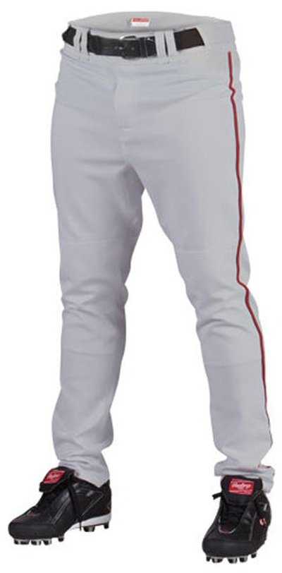 Rawlings Adult Semi-Relaxed Piped Baseball Pants - Gray Red - HIT a Double - 1