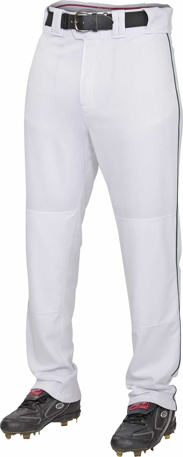 Rawlings Adult Semi-Relaxed Piped Baseball Pants - White Dark Green - HIT a Double - 1