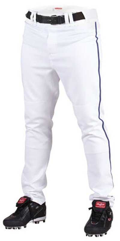 Rawlings Adult Semi-Relaxed Piped Baseball Pants - White Navy - HIT a Double - 1