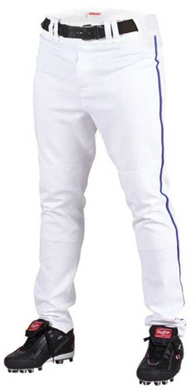 Rawlings Adult Semi-Relaxed Piped Baseball Pants - White Royal - HIT a Double - 1