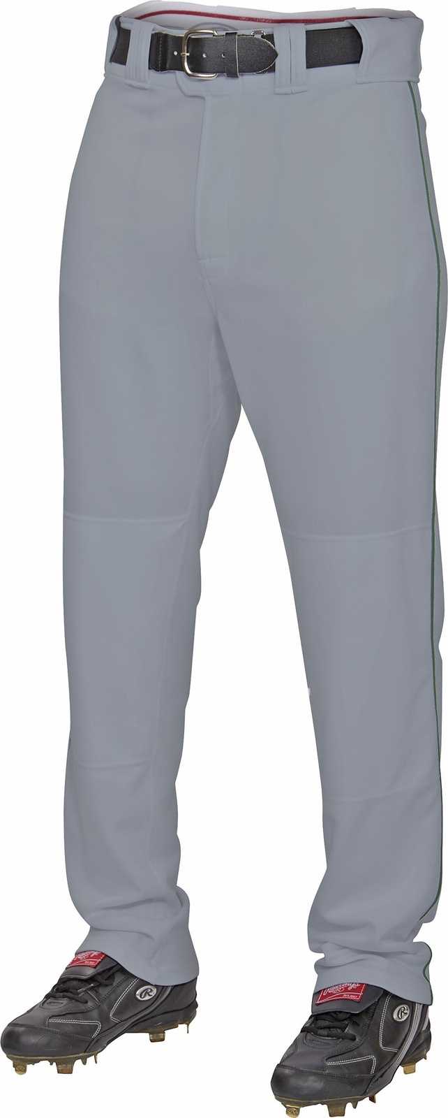 Rawlings Youth Semi-Relaxed Piped Baseball Pants - Gray Dark Green - HIT a Double - 1