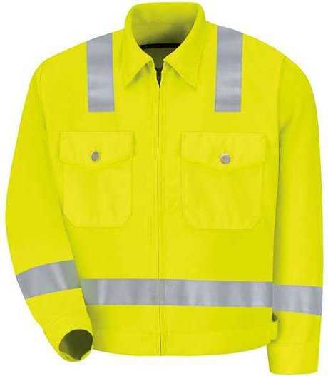 Red Kap JY32L Hi-Visibility Ike Jacket - Long Sizes - HV-Fluorescent Yellow/ Green - HIT a Double - 1