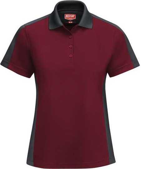 Red Kap SK53 Women&#39;s Short Sleeve Performance Knit Two-Tone Polo - Burgundy/ Charcoal - HIT a Double - 1