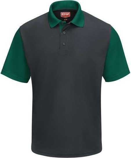 Red Kap SK56 Short Sleeve Performance Knit Color-Block Polo - Charcoal/ Hunter Green - HIT a Double - 1