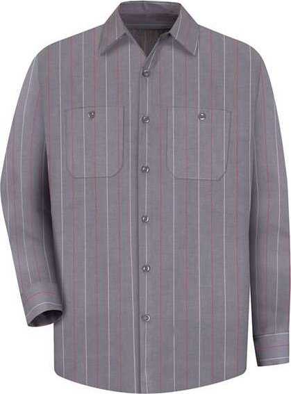 Red Kap SP14 Industrial Long Sleeve Work Shirt - Charcoal/ Red/ White Stripe - HIT a Double - 1