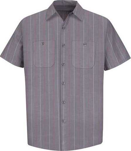 Red Kap SP24 Industrial Short Sleeve Work Shirt - Charcoal/ Red/ White Stripe - HIT a Double - 1