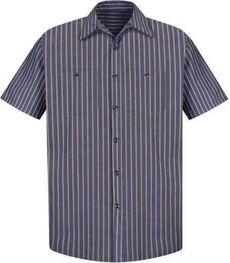 Red Kap SP24 Industrial Short Sleeve Work Shirt - Navy/ Khaki Stripe - HIT a Double - 1