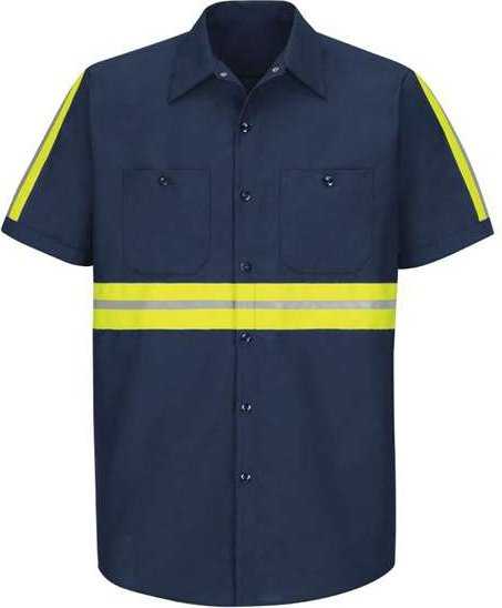 Red Kap SP24E Enhanced Visibility Industrial Work Shirt - Navy/ Yellow Trim - HIT a Double - 1