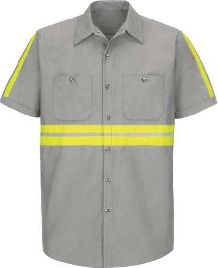 Red Kap SP24EL Enhanced Visibility Industrial Work Shirt Long Sizes - Light Gray/ Yellow Trim - HIT a Double - 1