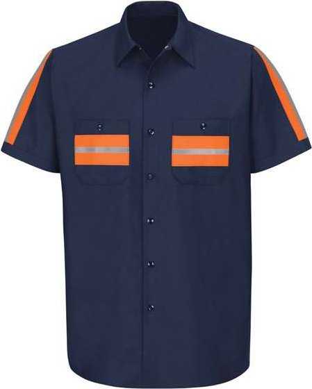 Red Kap SP24EL Enhanced Visibility Industrial Work Shirt Long Sizes - Navy/ Orange Trim - HIT a Double - 1