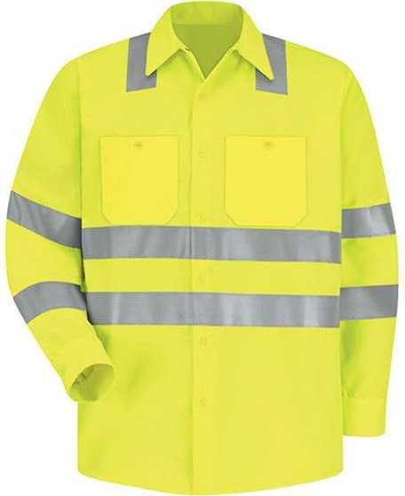 Red Kap SS14HV High Visibility Safety Long Sleeve Work Shirt - AB-Fluorescent Yellow/ Green - HIT a Double - 1