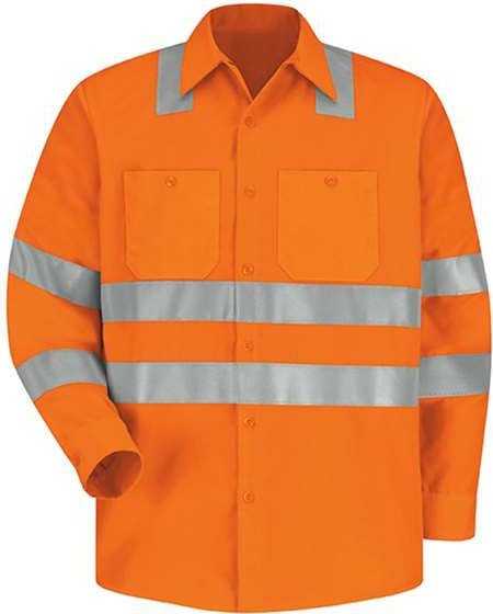 Red Kap SS14HV High Visibility Safety Long Sleeve Work Shirt - OF-Fluorescent Orange - HIT a Double - 1