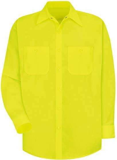 Red Kap SS14L Enhanced Visibility Long Sleeve Work Shirt Long Sizes - Fluorescent Yellow - HIT a Double - 1