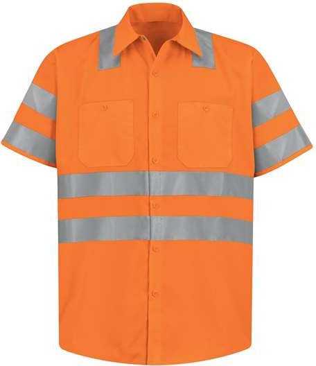Red Kap SS24HV High Visibility Safety Short Sleeve Work Shirt - OF-Fluorescent Orange - HIT a Double - 1
