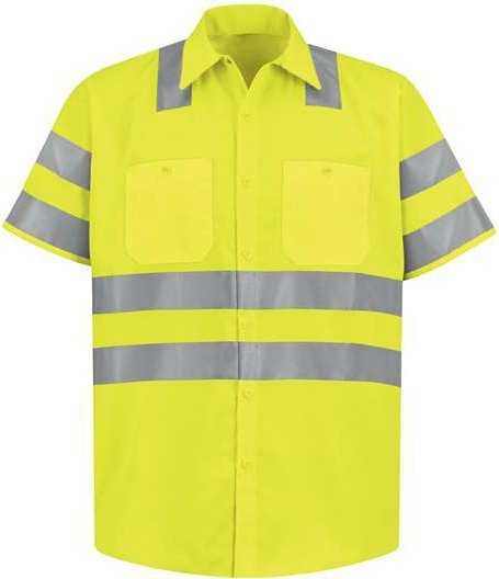 Red Kap SS24HVT High Visibility Safety Short Sleeve Work Shirt Tall Sizes - AB-Fluorescent Yellow/ Green - HIT a Double - 1