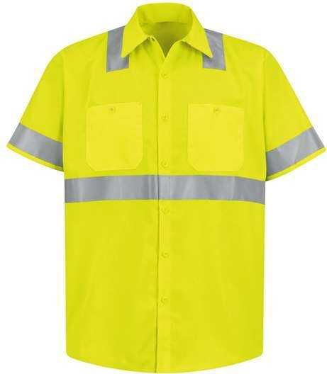 Red Kap SS24HVT High Visibility Safety Short Sleeve Work Shirt Tall Sizes - HV-Fluorescent Yellow/ Green - HIT a Double - 1