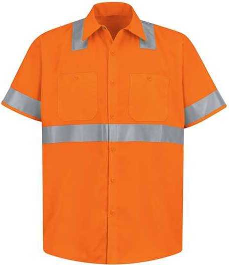 Red Kap SS24HVT High Visibility Safety Short Sleeve Work Shirt Tall Sizes - O2-Fluorescent Orange - HIT a Double - 1