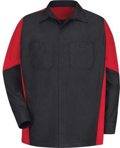 Red Kap SY10 Long Sleeve Automotive Crew Shirt - Black/ Red - HIT a Double - 1