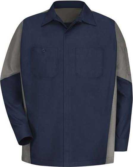 Red Kap SY10 Long Sleeve Automotive Crew Shirt - Navy/ Gray - HIT a Double - 1