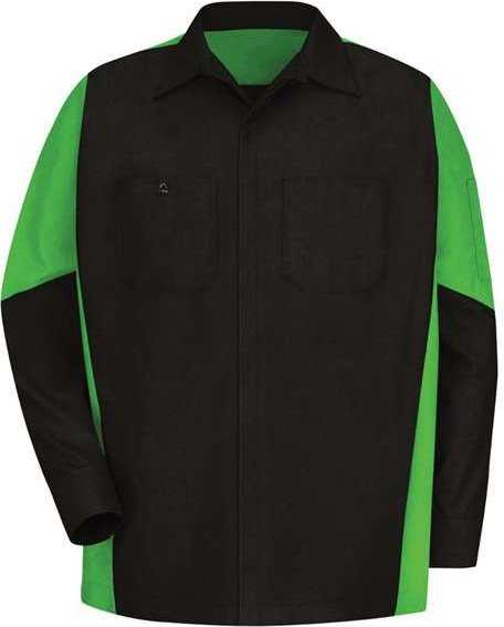 Red Kap SY10L Long Sleeve Automotive Crew Shirt - Long Sizes - Black/ Lime - HIT a Double - 1