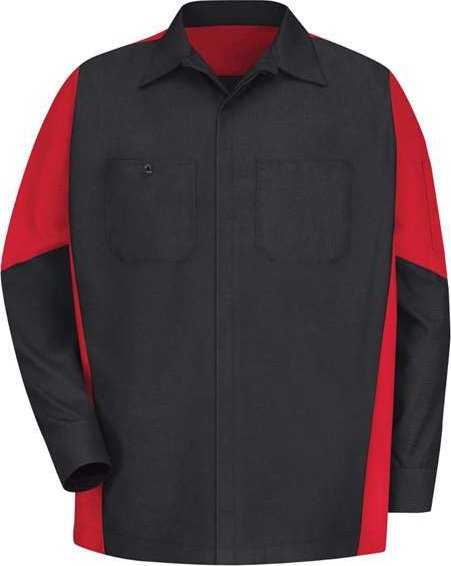 Red Kap SY10L Long Sleeve Automotive Crew Shirt - Long Sizes - Black/ Red LONG SIZES - HIT a Double - 1