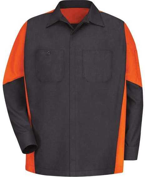 Red Kap SY10L Long Sleeve Automotive Crew Shirt - Long Sizes - Charcoal/ Orange - HIT a Double - 1