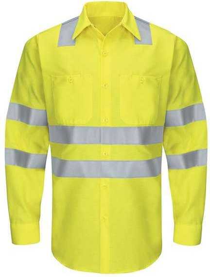 Red Kap SY14 Enhanced &amp; Hi-Visibility Long Sleeve Work Shirt - AB-Fluorescent Yellow/ Green - HIT a Double - 1