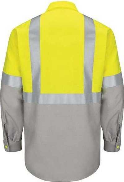 Red Kap SY14 Enhanced &amp; Hi-Visibility Long Sleeve Work Shirt - Fluorescent Yellow/ Green/ Gray - HIT a Double - 2