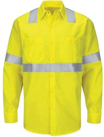 Red Kap SY14 Enhanced &amp; Hi-Visibility Long Sleeve Work Shirt - HV-Fluorescent Yellow/ Green - HIT a Double - 1