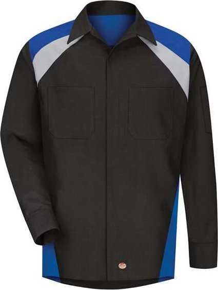 Red Kap SY18L Long Sleeve Tri-Color Shop Shirt - Long Sizes - Black/ Royal Blue/ Light Gray - HIT a Double - 1