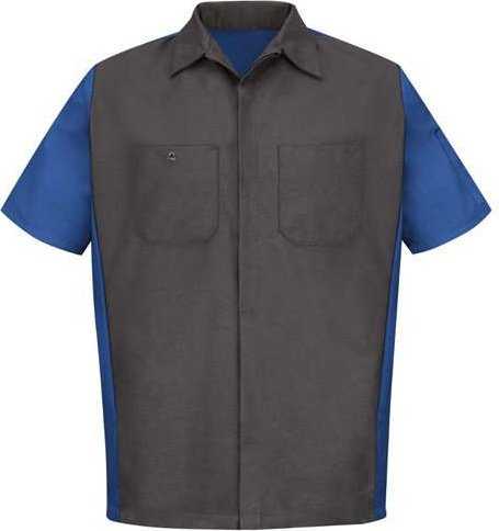 Red Kap SY20L Short Sleeve Automotive Crew Shirt - Long Sizes - Charcoal/ Royal - HIT a Double - 1