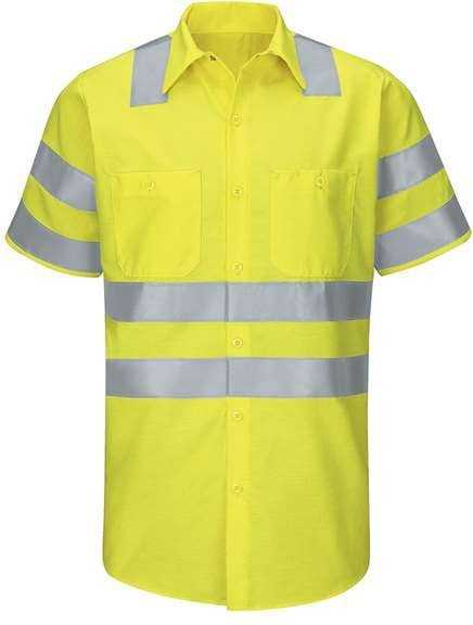 Red Kap SY24 Enhanced &amp; Hi-Visibility Work Shirt - AB-Fluorescent Yellow/ Green - HIT a Double - 1